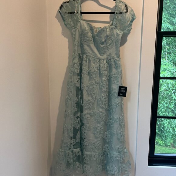 Mint Mesh Floral Applique Bustier Midi Dress - Picture 2 of 3